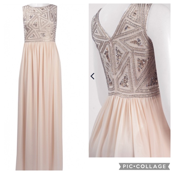 Adrianna-Papell top beaded V-Back sleeveless long gown - Picture 9 of 9